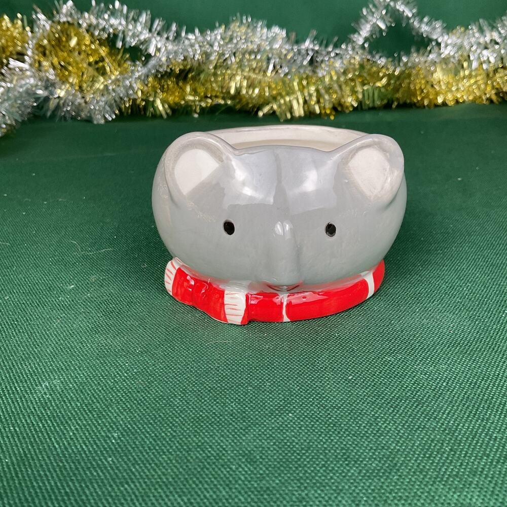 Christmas Stocking Ceramic Planter Bowl Candy Dish Red White Stripe Holiday Cup